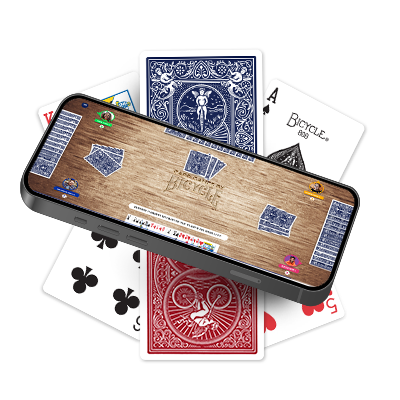 Card Games By Bicycle game shown on tablet and phone